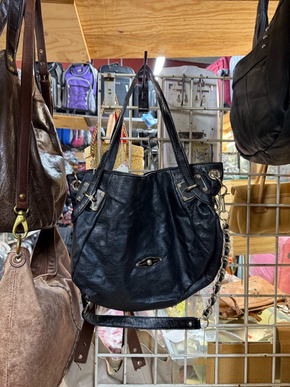 Elliot Lucca Black Real Leather Tote Shoulder Bag - Women's Fashion Handbag - Picture 3 of 14
